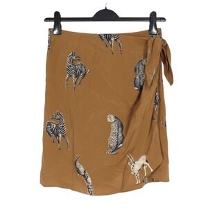 VTG PETER MARTIN Brown Silk Wrap Skirt ZEBRA GAZELLES JAGUARS African Animals 10
